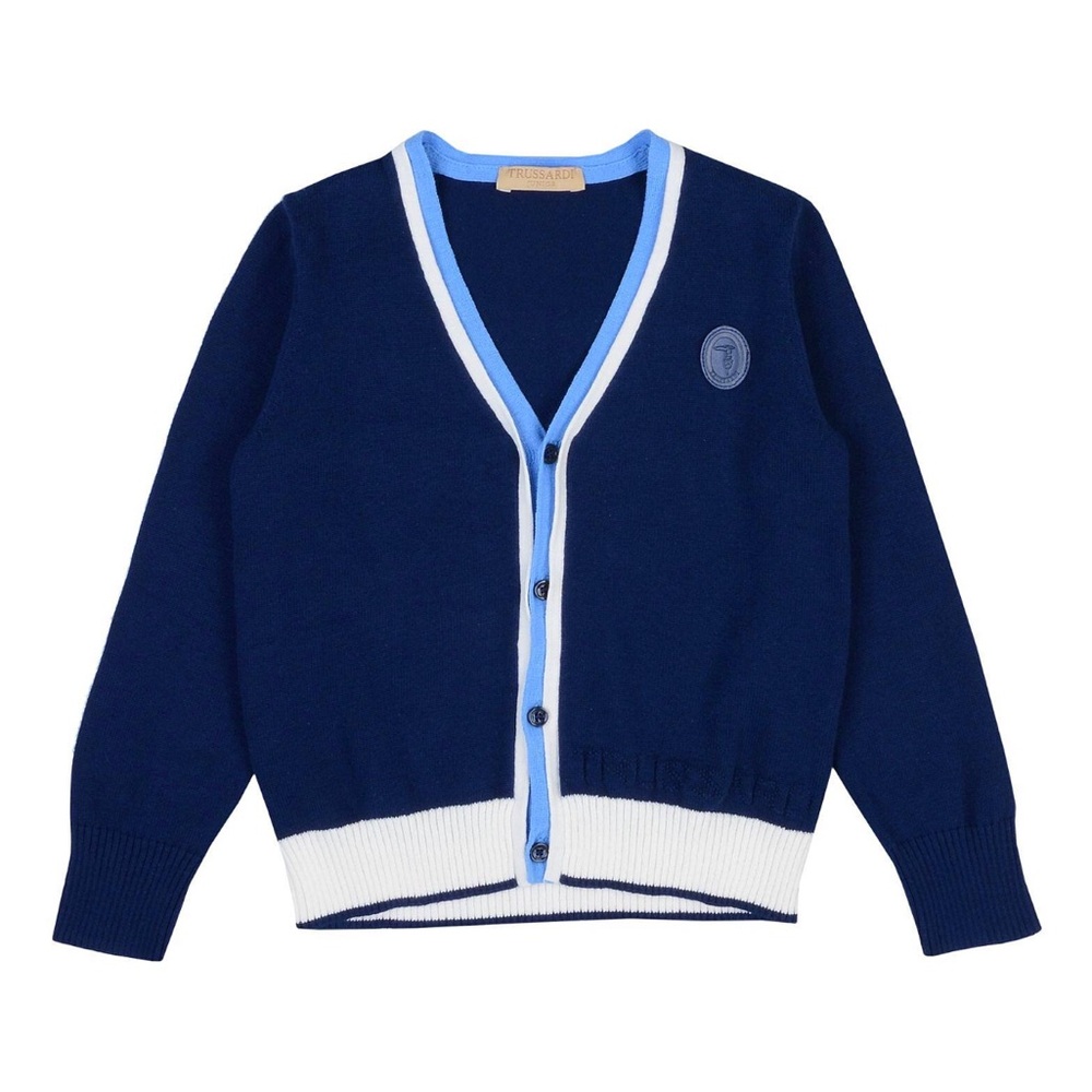 Blue and White Cardigan Sweater
